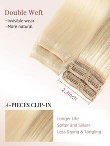 Clip In Hair Extensions, 4 Pcs Straight Remy Human Hair With 8 Clips, 613# Light Blonde & P27/613 Golden Blonde Highlight Shades, 12‑18 Inch Double Weft, Invisible Design, Natural Texture For Women Full‑Head Daily Hairstyle Styling - SP27/613 - View 3