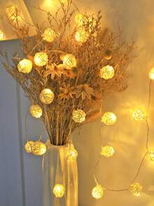 Teckwe 1 قطعة سلسلة أضواء LED بكرة الخيزران بطول 1.5/3/4.5 متر تعمل بالبطارية، تصميم كروي أضواء جنية LED، أضواء ديكور جدار غرفة النوم، ديكور غرفة الأطفال، سلسلة أضواء كرة منسوجة بيضاء دافئة لديكور شجرة عيد الميلاد، سلسلة أضواء ديكور خيمة التخييم - البيج الكرمة الكرة - مشاهدة 3
