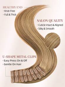 8PCS With 16 Clips Straight Clip In Hair Extensions 100% Real Human Hair Color P4/27# Medium Brown Highlights Honey Blonde 12-18 Inch Double Weft Invisible Clip Hair Extensions Remy Natural Human Hair For Women Girl Daily Full Head Use - SP4/27 - View 3