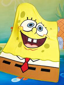 SpongeBob SquarePants | SHEIN 1件可愛黃色海綿印花厚毯，柔軟保暖，不掉毛，多種尺寸，適用於沙發、床鋪、午睡 - 黃色 - 查看 4
