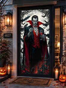 Halloween Door Curtain Decoration, Halloween Background Banner, Spooky Atmosphere Decor, Witch & Skull Door Cover - multicolor - View 2
