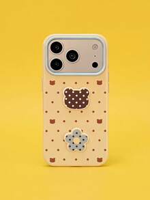 ShellaStory Cute Bunny And Bear Polka Dot Phone Case For Phone 18 Pro, Phone 16, 3D, Simple And Adorable, Soft Case For Phone 17 And 18. Features Include: Girly, Geometric, Cartoon Style, Color Blocking, Niche, Soft Girl - Yellow - View 1