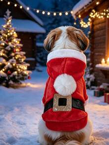 1Pc Pet Christmas Hooded Costume, Gingerbread Man & Santa Claus Design, Soft Plush Dog Cat Outfit For Small Pets Xmas Party Dress‑Up - Santa Claus - View 8