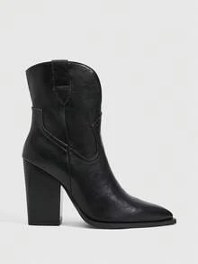 CUCCOO SZL Sepatu Bot Pesta Wanita Gaya Vintage Western Hak Tebal Lancip Hitam untuk Musim Gugur/Dingin - Hitam - View 2