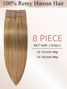 8PCS With 16 Clips Straight Clip In Hair Extensions 100% Real Human Hair Color P4/27# Medium Brown Highlights Honey Blonde 12-18 Inch Double Weft Invisible Clip Hair Extensions Remy Natural Human Hair For Women Girl Daily Full Head Use - SP4/27 - View 2
