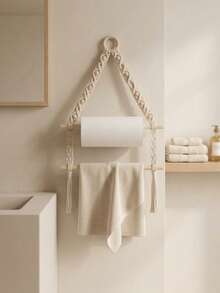 Cirelle Macrame Towel Holder Wall Hanging, 3-Tier Wooden Rod Blanket Ladder & Towel Rack, Boho Rope Wall Hanging Organizer For Bathroom, Bedroom, Living Room Decor - White - View 1