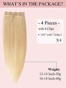 4PCS With 8 Clips Straight Clip In Hair Extensions 100% Real Human Hair Color 613# Light Blonde 12-18 Inch Double Weft Invisible Clip Hair Extensions Remy Natural Human Hair For Women Girl Daily Full Head Use Halloween Costumes - S613 - View 3
