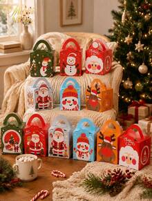 Muroi Mono 6PCS/12PCS Christmas Hand‑Held Gift Boxes, Fresh And Healing Cartoon Style, Fold‑Free Easy‑To‑Assemble Paper Boxes, For Storing Small Festive Snacks, Christmas Party Favours And Gift Repackaging - View 9