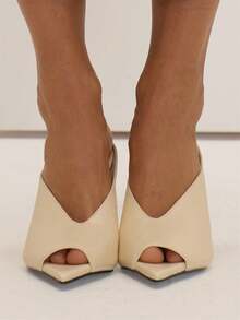 MUSEYN White Point Open Toe Heels Fall Autumn Winter - White - View 1