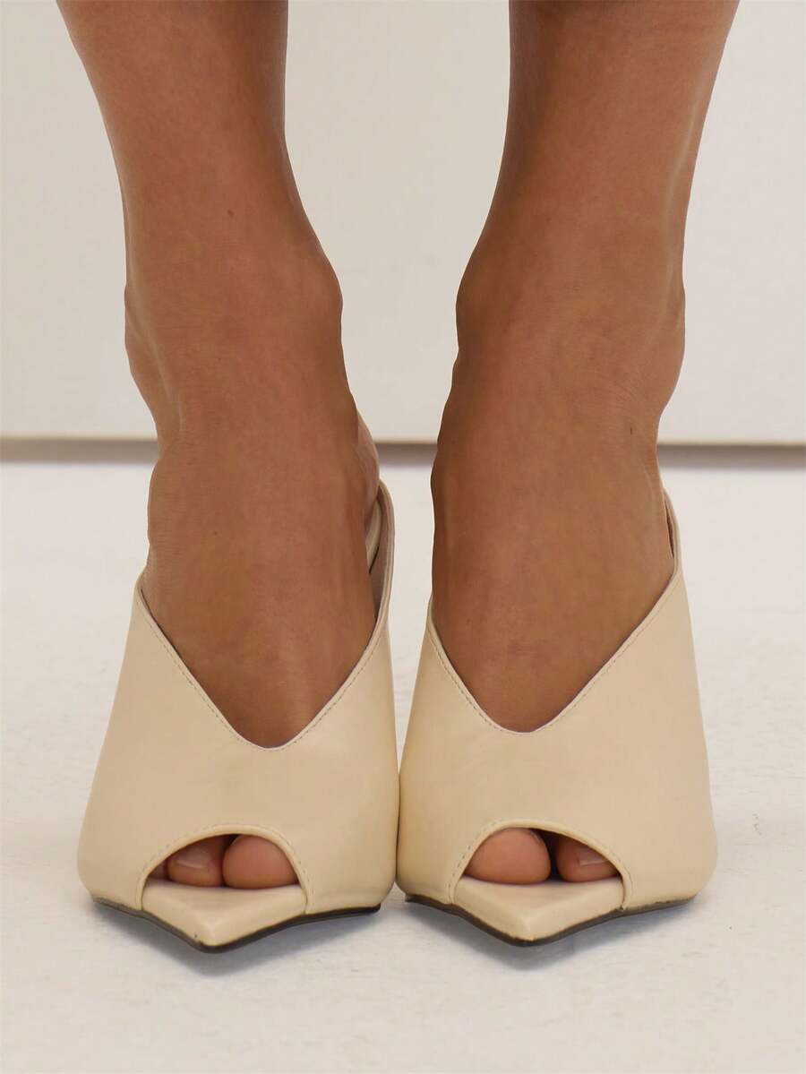 MUSEYN White Point Open Toe Heels Fall Autumn Winter - White - View 1