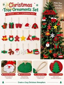 Muroi Mono A Set Of 18 Felt Christmas Tree Ornaments, Featuring Gift Box, Bell And Candy Cane Designs, In An American Vintage Holiday Style, For Christmas Tree Decoration And Holiday Scene Arrangement - Multicolor - View 5