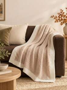 Cirelle Soft Knit Throw Blanket For Couch, Beige Cream Knit Blankets With White Ribbed Border, Warm Cozy Chunky Knit Throw Blanket For Sofa Bed Living Room Home Decor - Khaki - View 1