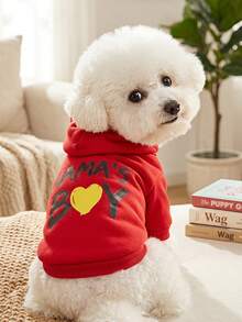 PETSIN 1pc MAMA's BOY Yellow Color Love Letter Pattern Printed Pet Hoodie, Red Soft And Comfortable Warm Pet Clothing - Multicolor - View 3