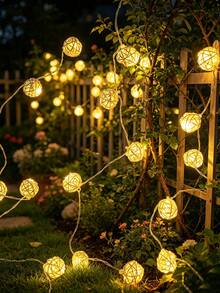 Teckwe 1 قطعة سلسلة أضواء LED بكرة الخيزران بطول 1.5/3/4.5 متر تعمل بالبطارية، تصميم كروي أضواء جنية LED، أضواء ديكور جدار غرفة النوم، ديكور غرفة الأطفال، سلسلة أضواء كرة منسوجة بيضاء دافئة لديكور شجرة عيد الميلاد، سلسلة أضواء ديكور خيمة التخييم - البيج الكرمة الكرة - مشاهدة 11