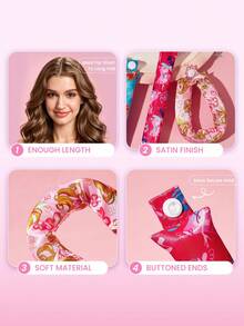 The Winx X SHEIN مجموعة أدوات تجعيد الشعر بدون حرارة بطباعة كرتونية 6 قطع - متعدد الألوان - مشاهدة 5