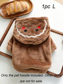 1Pc Pet Christmas Hooded Costume, Gingerbread Man & Santa Claus Design, Soft Plush Dog Cat Outfit For Small Pets Xmas Party Dress‑Up - Gingerbread Man - View 12