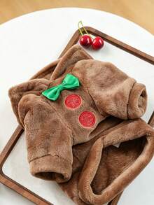 1Pc Pet Christmas Hooded Costume, Gingerbread Man & Santa Claus Design, Soft Plush Dog Cat Outfit For Small Pets Xmas Party Dress‑Up - Gingerbread Man - View 6