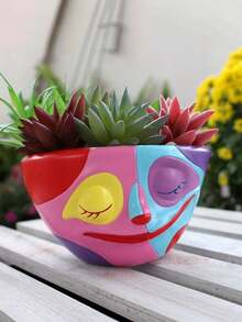 Charming Colorful Face Planter Pot, Unique Resin Succulent Pot With Drainage Hole, Indoor & Outdoor Home Decor, Ideal Valentine's Day Gift - A - View 5