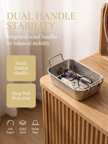 Haus Hana 1PC/2PCS Stainless Steel Double Portable Handle Square Storage Tray, Multi-Functional Desktop Display Organizer For Jewelry Hair Accessories Cosmetics Stationery Tiny Sundries Household Salon Daily Decor Use - Multicolor - View 11