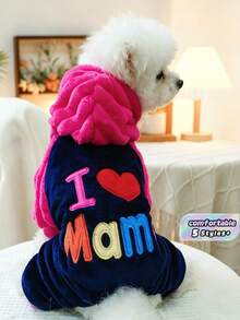 1件裝寵物連帽抓絨衛衣，刺繡「I Love Mom」保暖小狗貓咪秋冬寵物衣服 - 我愛爸媽 - 查看 1