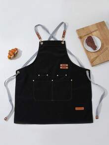 1pc Unisex Waterproof Apron With Pockets Cross Back Straps & Leather Buckles, , Multi-Layer Canvas Material, Adjustable Design, Canvas Apron For Professional Apron For Barista, Bartender, Salon, Workshop, Restaurant Uniform Ommercial Chef Server - Multicolor - View 5