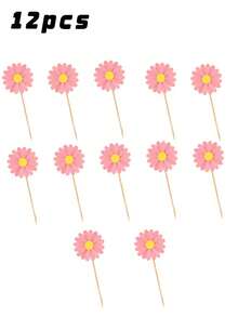 6/12pcs Daisy Cupcake Toppers, Pink Flower Cake Topper, Daisy Cake Decorations Toothpicks Chrysanthemum Cupcake Toppers, Spring Daisy Flower - Multicolor - View 11