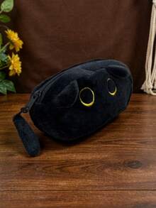 1 Piece Black Cat Face Pen Bag, Large Capacity Rectangular Makeup Bag With Zipper, Personal Care Tool Bag, Portable Stationery Storage Bag For Office, Daily Use - Multiple Colors and Styles - View 3