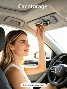 1pc Universal PU Glasses Clip For Car Sun Visor, Non-Slip Quick Release Holder Fits All Fashion Glasses & Prescription Glasses - Multicolor - View 6