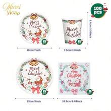Muroi Mono 25/100 Pieces Of Disposable Party Supplies, Including Disposable Paper Plates, Napkins, Cups, Suitable For Dessert Service, Party Decorations, Various Events, And Gatherings, Including Christmas. - Style 4 - View 8