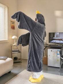 1套可愛黑色鴨子毛絨連帽睡袍，蓬鬆動物主題大尺寸居家服，趣味睡衣套裝，適合居家派對、聚會、睡衣派對、節日派對，舒適居家裝飾 - 灰色 - 查看 5