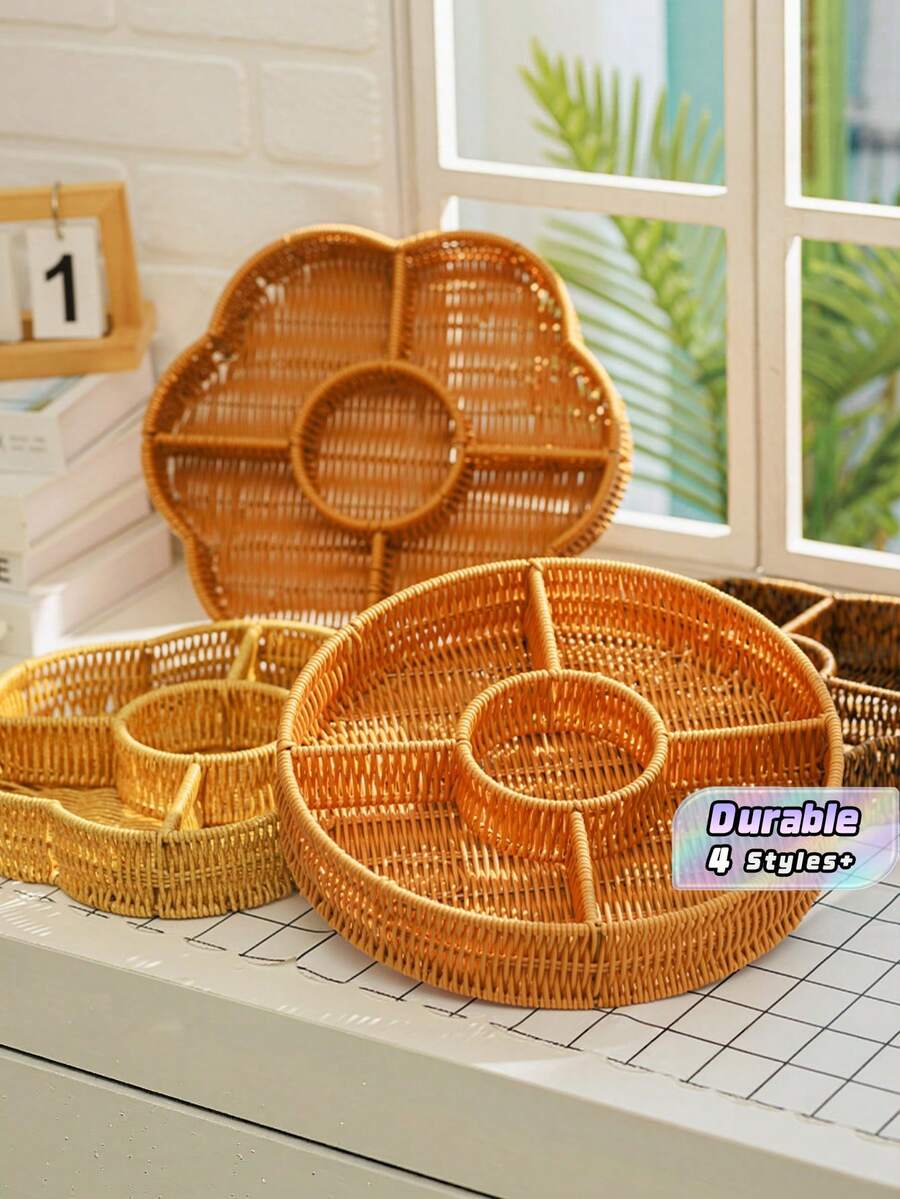 這款現代簡約多功能仿藤編織瀝水籃,可用作桌面展示籃、收納籃、托盤,甚至可作為客廳的麵包籃 - 摩卡棕 - 查看 1