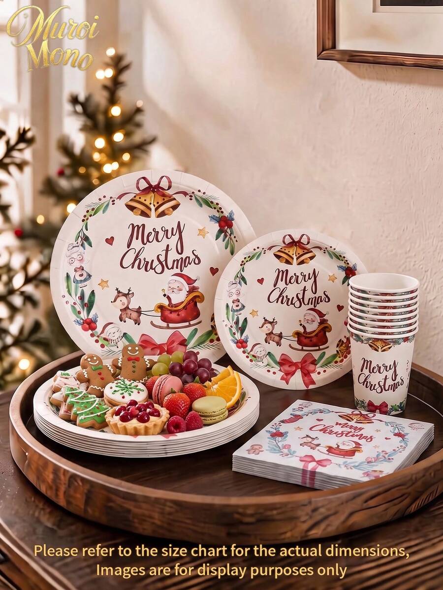 Muroi Mono 25/100 Pieces Of Disposable Party Supplies, Including Disposable Paper Plates, Napkins, Cups, Suitable For Dessert Service, Party Decorations, Various Events, And Gatherings, Including Christmas. - Style 4 - View 1