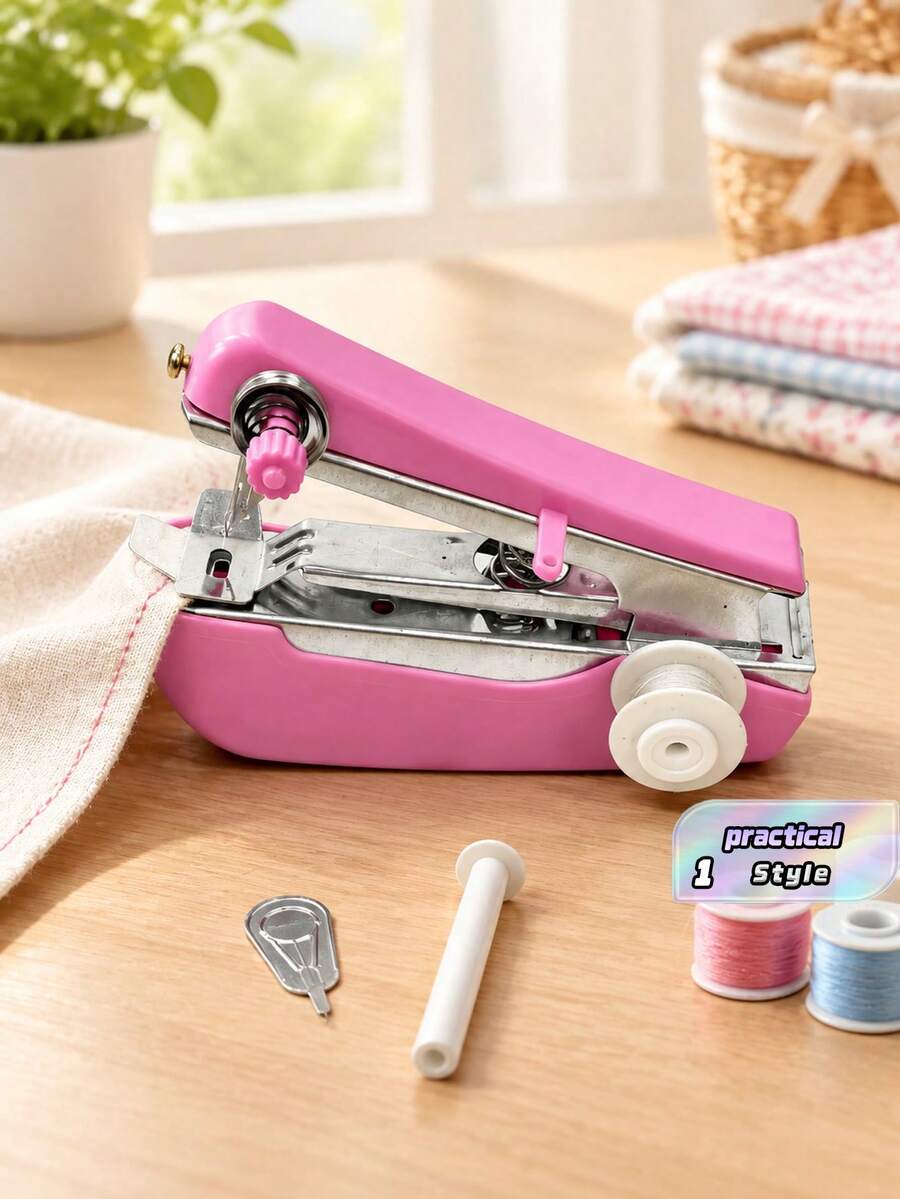 1pc Mini Manual Portable Sewing Machine, Multi-Functional Mini Handheld Sewing Machine, Suitable For Household Travel Use, Student Use Hand Sewing Machine, Small Sewing Machine, Lightweight Sewing Gadget, Quick Repair, Sewing Machine Accessories, Quick Stitching, Easy Mending, Household Essential, Travel Emergency, DIY Crafting, Simple Operation - multicolor - View 1