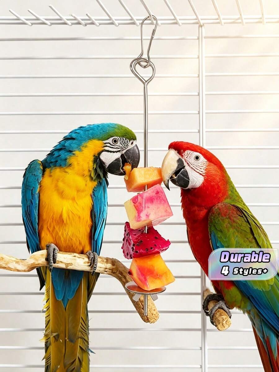 Stainless Steel Bird Fruit Forks - Parrot Cage Accessories Set For Fruit & Snack Feeding | Rustproof Chew-Proof Bird Supplies, Immediate Use Bird Toys - Silver - View 1