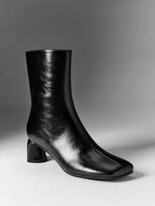 SHEIN SHUZIA Women's Black Square-Toe Chunky Heel Ankle Boots, Simple And Versatile Ankle Boots For Autumn Winter - Black - View 1
