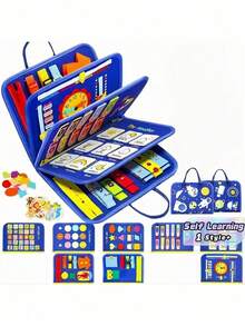 12in1 Compact Sensory Educational Busy Board With Zipper Buckle Button Lace Fine Motor Skills Development Random Color Accessories Learning Activity Book Birthday Gift For Boys Girls Preschool Toy Travel Friendly Early Learning Fine Motor Cognitive Development Gift Idea Sensory Play Activity Board - Blue - View 6