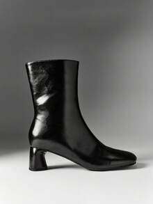 SHEIN SHUZIA Women's Black Square-Toe Chunky Heel Ankle Boots, Simple And Versatile Ankle Boots For Autumn Winter - Black - View 6