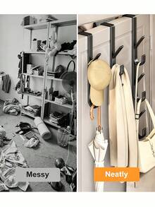 1pc/2pcs Over-The-Door Hooks Multi-Functional Space-Saving Vertical Storage Hooks, No-Drill Door Hanging Storage Rack, Suitable For Bathroom, Bedroom, Entryway, Sturdy Door Back Clothing Rack, Towel Rack, Home Bathroom Accessories, Home Decor Storage - Vertical Hook - View 5