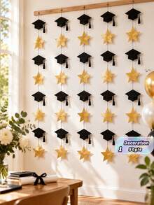 3 Set Graduation Cap Star Banner, Glitter Graduation Party Decor Hanging Flag, Suitable For Graduation Party And Ceremony, Home Decor Hanging Flag - Multiple Styles - View 1