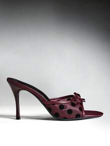 SHEIN SHUZIA Women's Chic Polka Dot Bow Mesh Stiletto Mule Heels - Burgundy - View 1