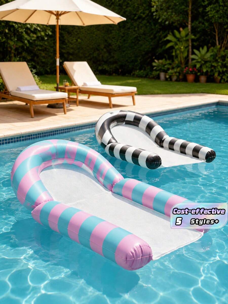 Inflatable Float Bed, 1pc, Striped Design, Dual-Purpose With Pillow, Suitable For Water, Beach, Swimming Pool, Floating Bed/Chair, Inflatable Water Floating Device, Water Resting Seat, Swimming Pool Float, Raft, Air Pump Sold Separately - Multiple Styles - View 1