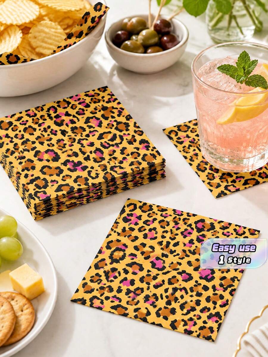 Creative Pink‑Gold Leopard Print Birthday Party Tableware, 1st Birthday Theme Decor Supplies - multicolor - View 1