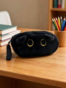 1 Piece Black Cat Face Pen Bag, Large Capacity Rectangular Makeup Bag With Zipper, Personal Care Tool Bag, Portable Stationery Storage Bag For Office, Daily Use - Multiple Colors and Styles - View 5