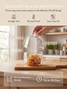 Madebyblanc 1SET/2SETS Minimalist Clear Glass Storage Jar - High Borosilicate Glass With Airtight Lid, Heat Resistant Sealed Canister, Dust-Proof Moisture Resistant Container, Perfect For Sugar Coffee Beans Tea Spices - View 13