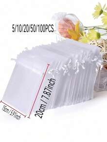 5/10/20/50/100pcs Multi Sizes White Organza Drawstring Bags, Transparent Mesh Gift Pouches, Jewelry Candy Cosmetic Soap Packaging, Wedding Favors, Birthday, Thanksgiving, Christmas Holiday Gift Storage Bags For Home And Party Use Sets For Gift Wraps - White - View 14