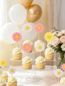 6/12pcs Daisy Cupcake Toppers, Pink Flower Cake Topper, Daisy Cake Decorations Toothpicks Chrysanthemum Cupcake Toppers, Spring Daisy Flower - Multicolor - View 7