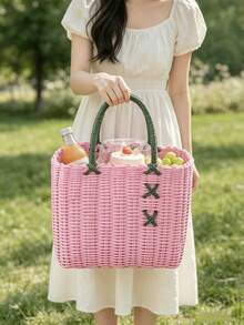 Shopping Handbag Woven Outdoor Oval Storage Basket Shaped Bathroom Wash Basket Storage, Shelf Baskets - Multicolor - View 5