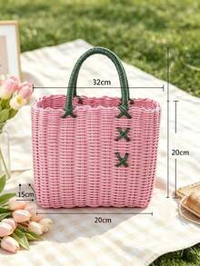 Shopping Handbag Woven Outdoor Oval Storage Basket Shaped Bathroom Wash Basket Storage, Shelf Baskets - Multicolor - View 8