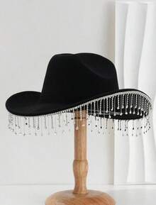 Dealstrict 1pc Women's Solid Color Shiny Wedding Hat. Unique Luxury Crystal Pendant Design, Paired With Faux Pearl Luxury Crystal Pendant Design, - White - View 9