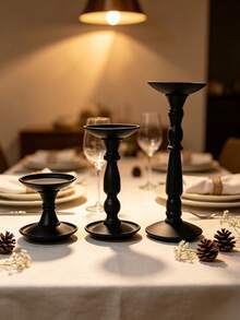 Ins Retro Iron Candle Holder, Roman Column Candlestick, Tabletop Atmosphere Decor Ornament, Vintage Metal Candle Stand For Dining Table Home Decoration - black - View 8